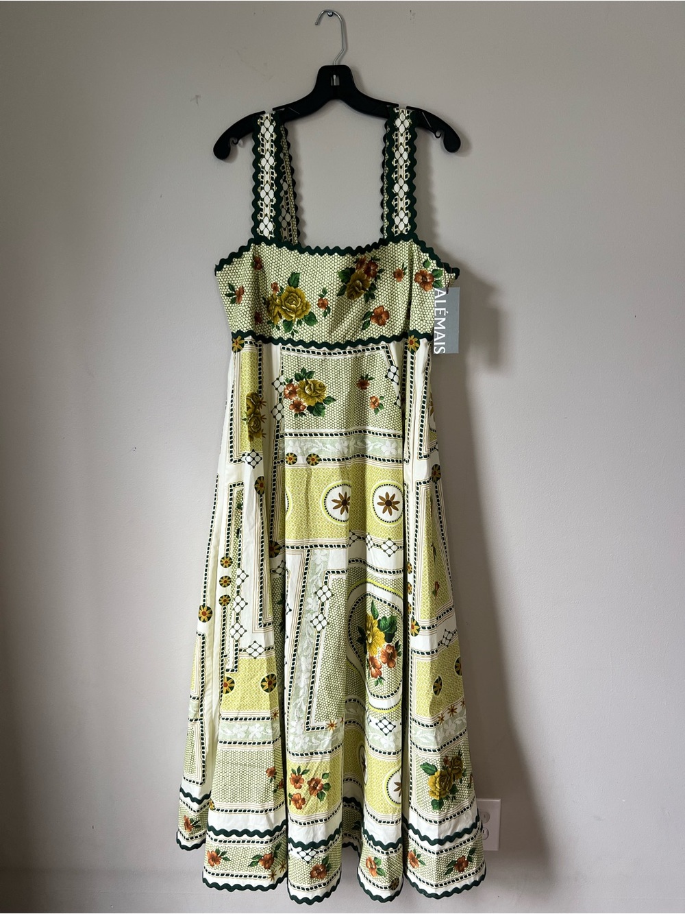 Alemais Yellow Floral Patchwork Maxi Dress with Green Trim